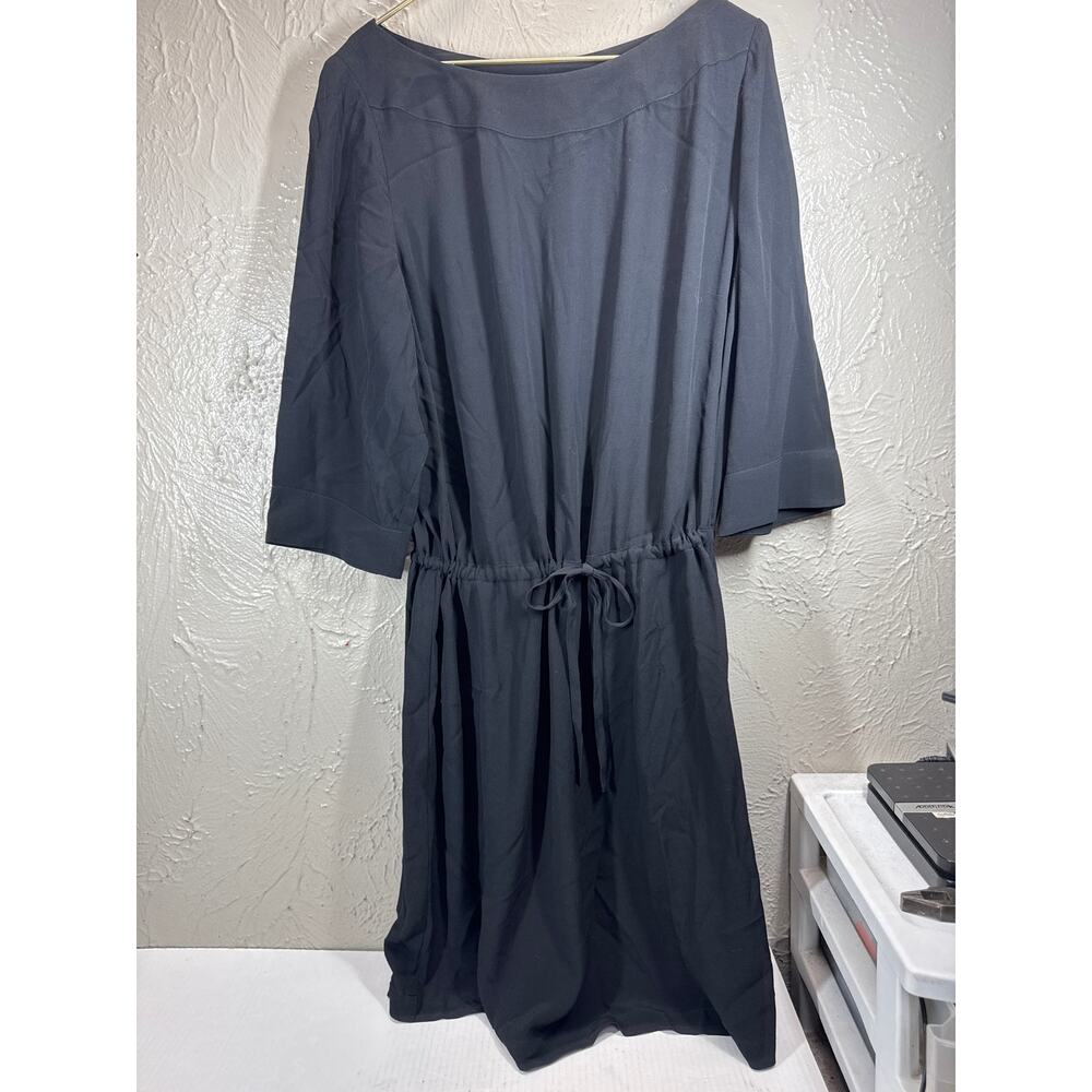 J.Jill Womens Waist Tie 3/4 Wide Sleeve Boat Neck Black Shift Dress Size XL
